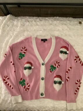 33 Degrees Holiday Cardigan Sweater, Small, Pink